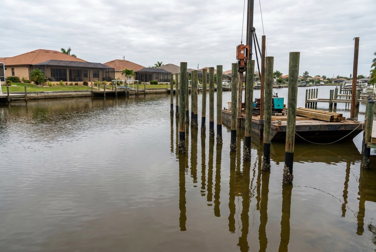 Pilings in Cape Coral, FL — Florida Lifts & Docks