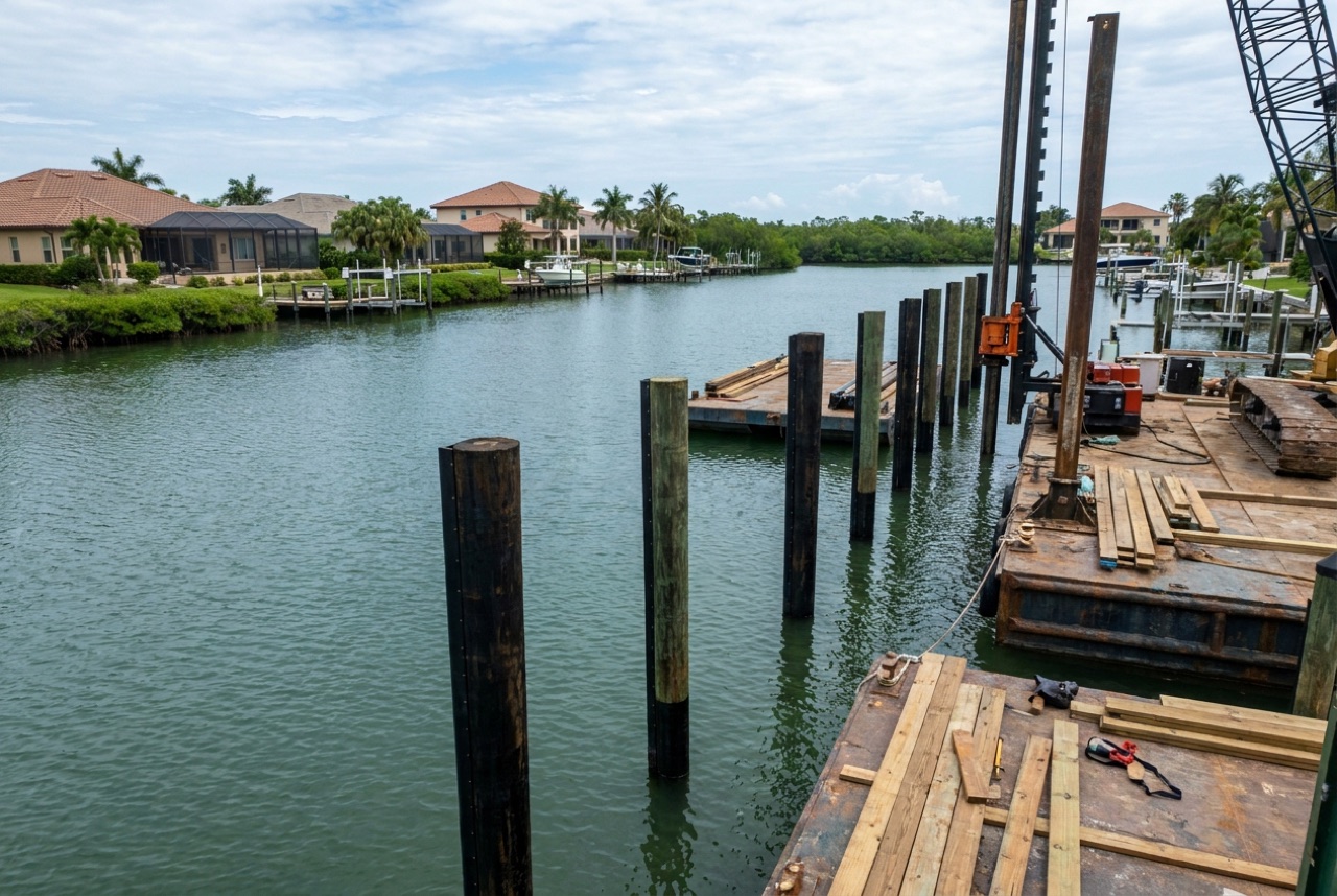 Pilings in Marco Island, FL — Florida Lifts & Docks
